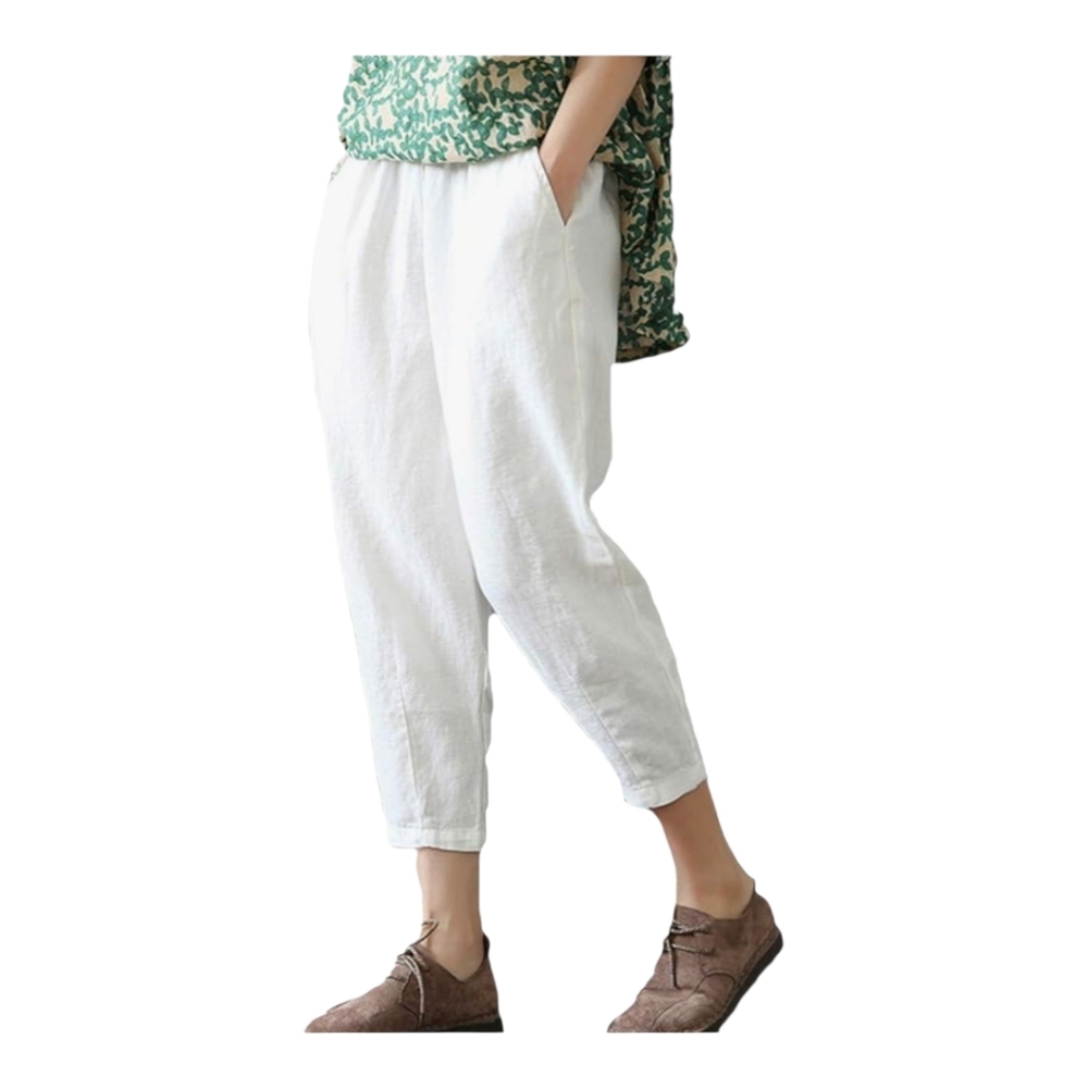 Laovanln White‎ Linen Tapered Ankle Pants Loose Fit Women's Size XL NWT